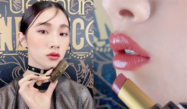 MODEL示范色为无色限聚光丰润唇膏 #落樱缤纷裸，温柔的裸粉色什么场合擦都不出错。（图／邱映慈摄影）
