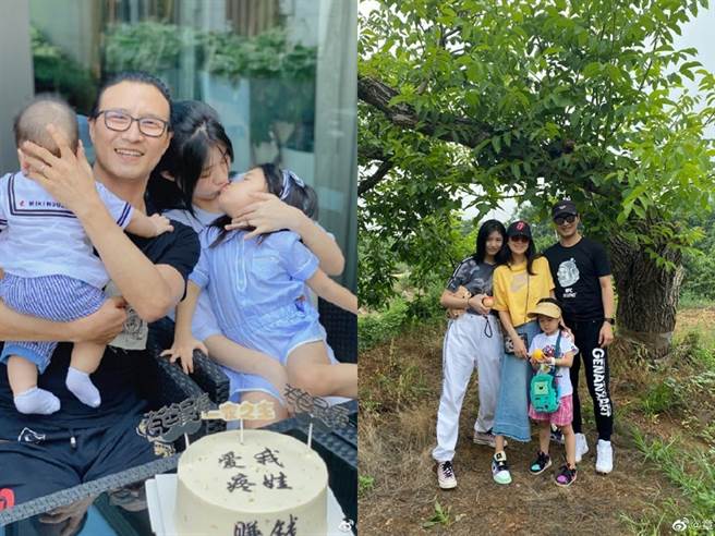 章子怡、汪峰晒天伦之乐。（图／微博@汪峰、章子怡）