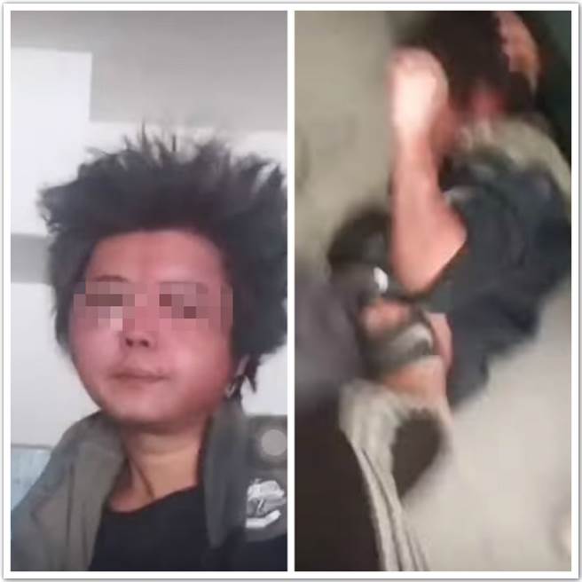 遭殴打的丁姓男子，被打得鼻青脸肿，动欧的两人失豪无反省。（图／翻摄自临时工粗工清洁员）