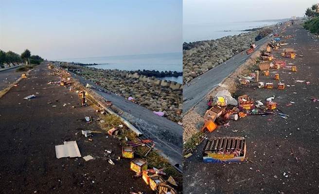 台南黃金海岸垃圾滿地，遭大陸網友譏諷。（翻攝爆怨公社）