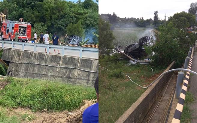 金防部演训重大意外，战车翻覆边坡起火士官兵1死1重伤。(民眾提供/李金生金门传真)