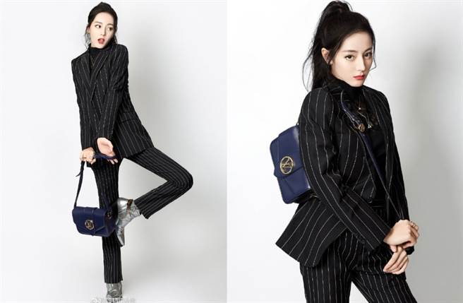 迪丽热巴穿上帅气又美艷的OL套装耍辣。（图／摘自微博@热门明星私服）