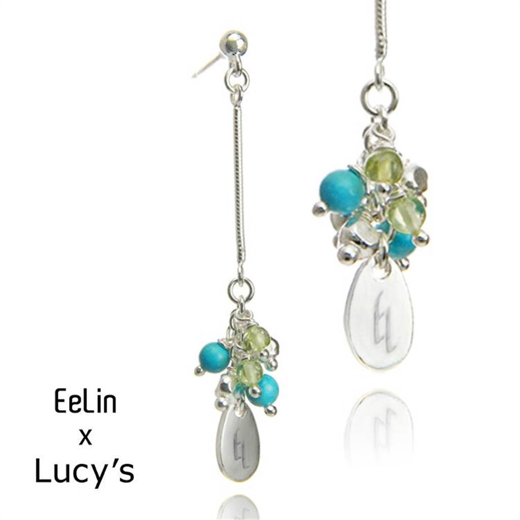 圖二：Eelin x Lucy’s璀璨人魚之墜耳環，以925純銀製作搭配土耳其石、葡萄石打造，定價1780元，上市優惠價1602元。（Lucy’s提供）