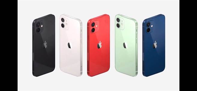 蘋果推出了全新親民版的iPhone，包括了5.4吋的iPhone 12 mini以及6.1吋的iPhone 12，共推出藍、綠、（PRODUCT）RED、白及黑 5種顏色。（翻攝直播畫面）