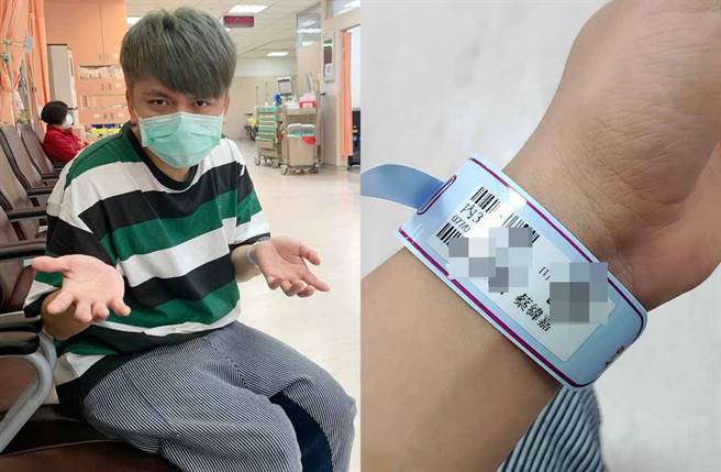 蔡阿嘎因换染髮剂，竟全身过敏，头皮也整个发红，严重到睡不着，只好深夜去急诊打过敏针。(翻摄自蔡阿嘎脸书)