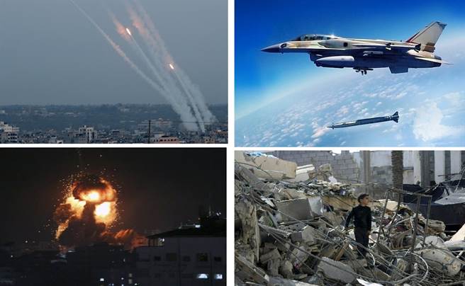 全民防衛的悲歌，哈馬斯從巴勒斯坦人民房社區發射火箭彈攻擊以色列，以色列以戰機反擊，又一群平民無家可歸。(圖/美聯社、路透社、shutterstock、拉菲爾航太)