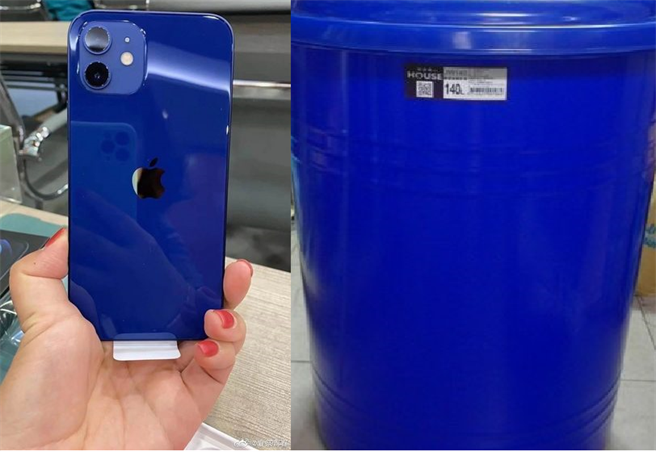 網友指出iPhone12藍色的塑膠感很重，像垃圾桶。(左圖翻攝自微博/右圖翻攝自PTT)
