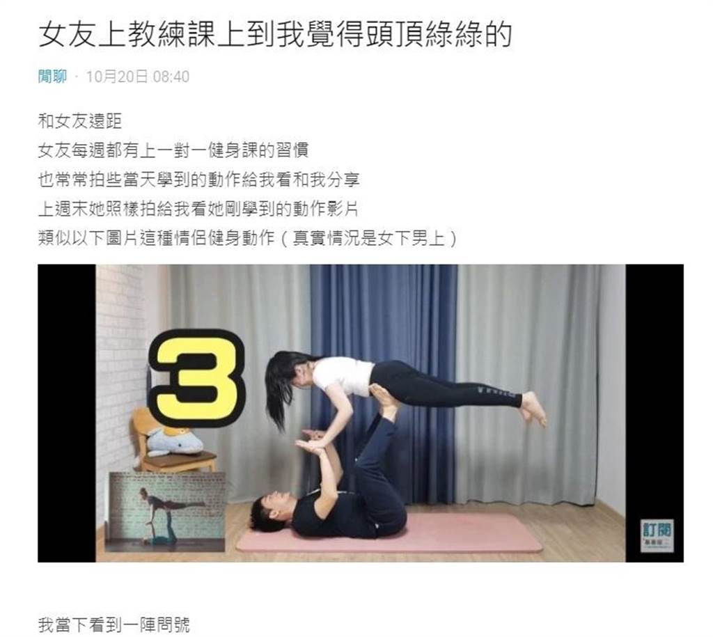 原PO分享女友健身的姿勢，並上網找了示意圖來表示，他認為這種健身方式不太適合。（圖／翻攝自Dcard）