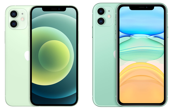 iPhone 12綠色款式（左）與iPhone 11綠色的色調是不同的。（摘自蘋果官網）
