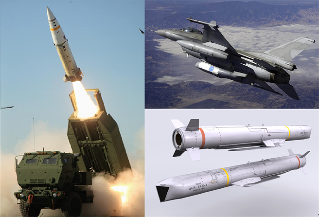 美新增3项对台军售：增程型距外陆攻飞弹(右下)、海马斯多管火箭系统(左)与F-16新式侦照荚舱(右上)。（图／梅復兴脸书、Akela Freedom）