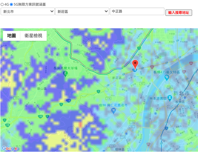 亚太电信5G讯号覆盖率查询图。（摘自官网）