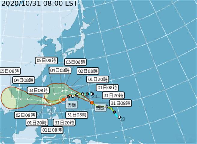 目前太平洋地區有2個颱風。（翻攝自中央氣象局／林良齊台北傳真）