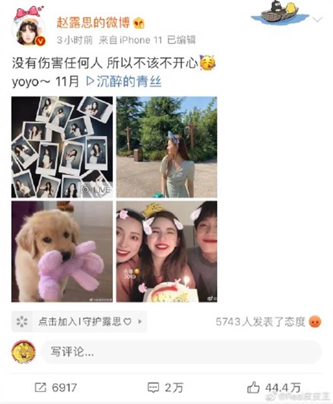 赵露思的发文 也让不少网友认为是在回应肖战一事 (图/翻摄自赵露思微博)