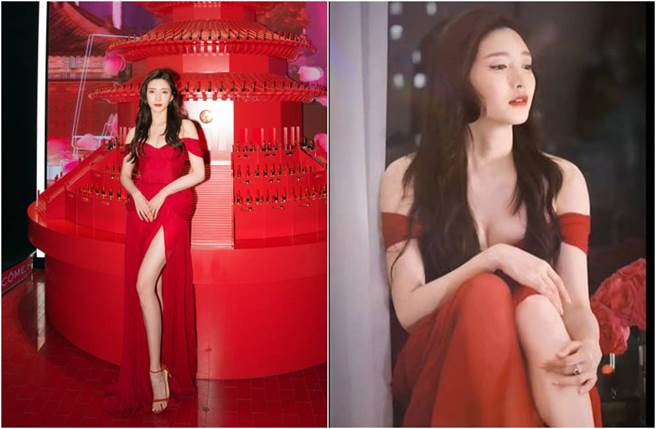 江疏影辣低胸又開高衩，身材曲線全都露。（圖／取材自江疏影工作室微博）