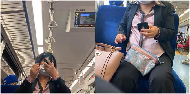 一名妇人在火车上化妆失手，竟迁怒他人，两人在车厢内争执不休。（图／翻摄自爆怨2公社）