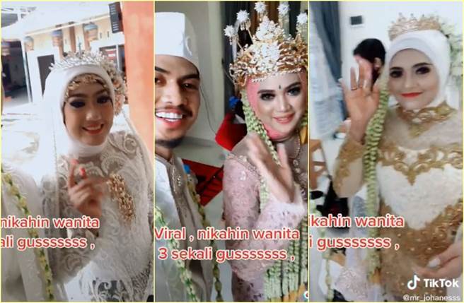印尼男一次娶3老婆，还拍影片上网分享，让眾多网友激动不已。
（截自TikTok影片）