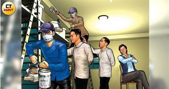 丁大成豪宅装修时，下令3位士官兵每日亲赴全程监工，而妻子张亮珠则在一旁颐指气使。（图／本刊绘图组）