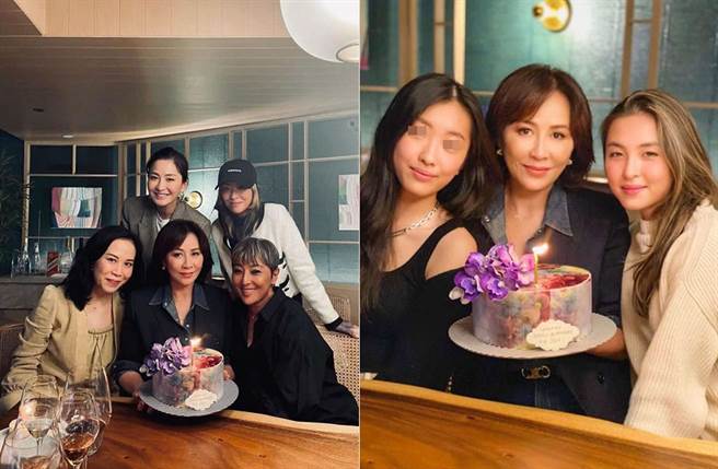 刘嘉玲提前庆生，陈奕迅女儿(右图左一)也到场。(图／翻摄自搜狐娱乐)
