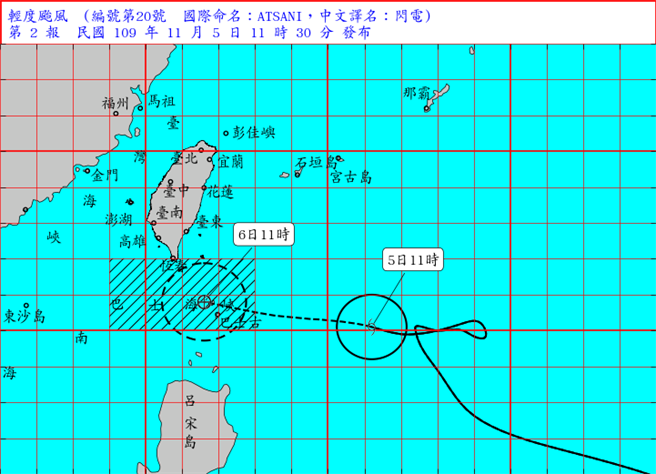 颱风路径预测图。（取自气象局）