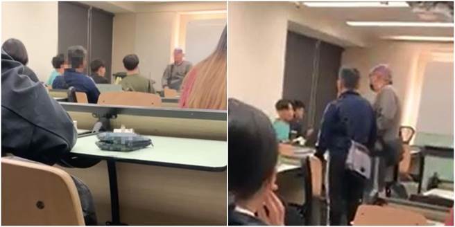 疑似为了教室座位爆发口角衝突，站着的男子还说他要撂20人赌他。（图／翻摄自爆料公社）