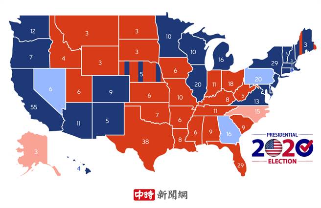 美总统大选各州开票进度。（制图：陈友龄）