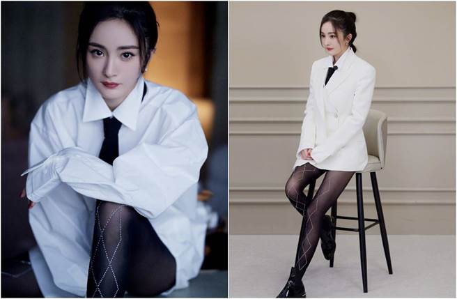 楊冪大玩下衣失蹤，一抬鳥仔腳洩露美臀線條。（圖／取材自嘉行楊冪工作室微博）