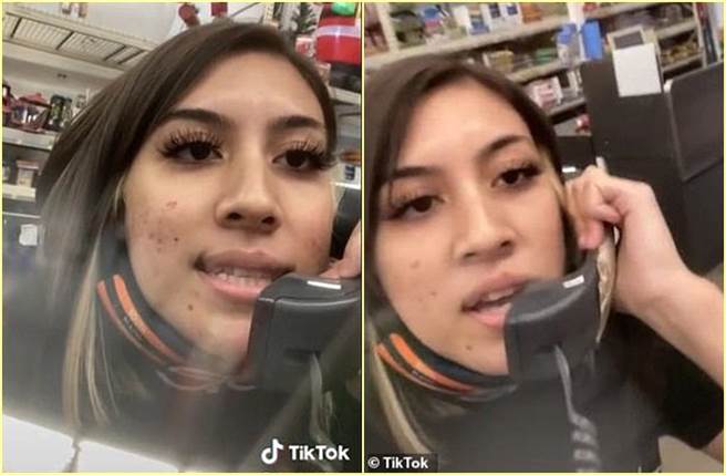 拉格兰（Shana Ragland）在营业时间直接打开沃尔玛卖场广播，控诉主管各项恶行。（截自TikTok影片）