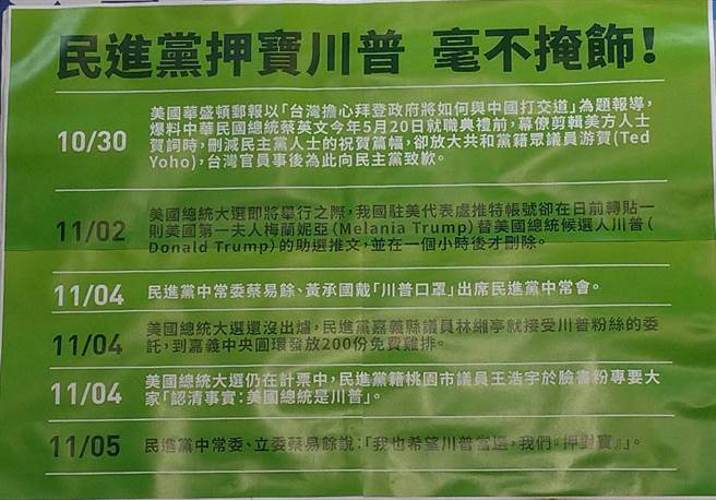 国民党公布民进党在美国总统大选「押错宝」的六项事例。（黄福其摄）