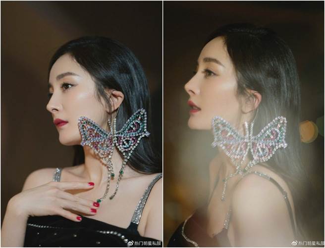 杨幂宽袖造型太显瘦 焦点却被蝴蝶给抢走（图／微博@热门明星私服 ）