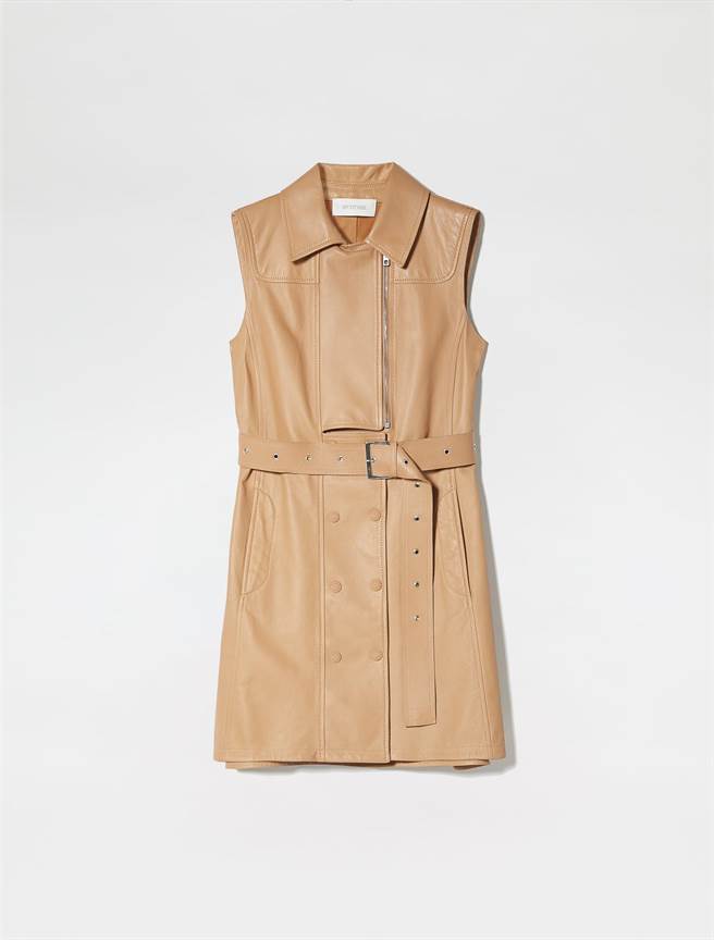 SPORTMAX驼色皮背心，8万6800元。（SPORTMAX提供）