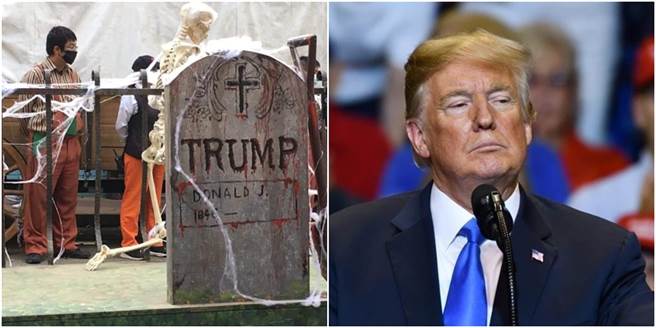 新竹六福村惊见川普墓碑，甚至还被外国媒体报导，网友怒到六福村脸书粉专围剿。（图／合成图，翻摄自脸书、达志影像）