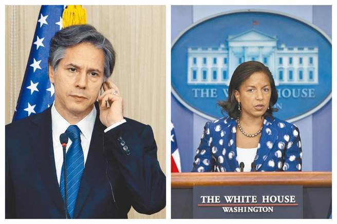 布林肯（左）和莱斯（右）。（美联社）