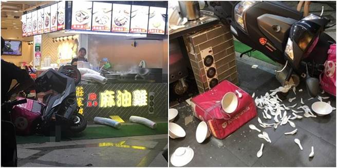 昨北市萬華傳一名外送員疑似催油門，整個騎上店家的料理台，造成現場一片狼藉。（圖／翻攝自UberEATS台灣）