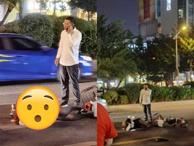 女騎士遭撞後倒在地上，嫵媚的「神姿勢」讓網友傻眼。（圖／翻攝自爆廢公社公開版）