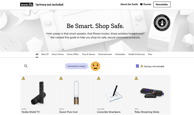 Mozilla上线「无隐私」商品网页。（摘自Mozilla）