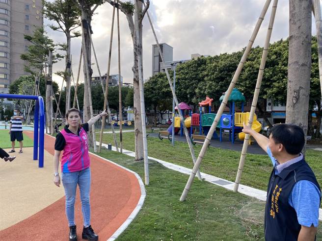 市议员谢美英接获民眾陈情，表示文化公园内部夜间照明设施不足。（翻摄照片／黄婉婷桃园传真）