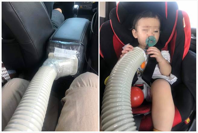 一位網友將排氣管接通在後座的冷氣出風口，心愛的女兒就可以享受直直吹送的冷風。(摘自爆廢1公社)