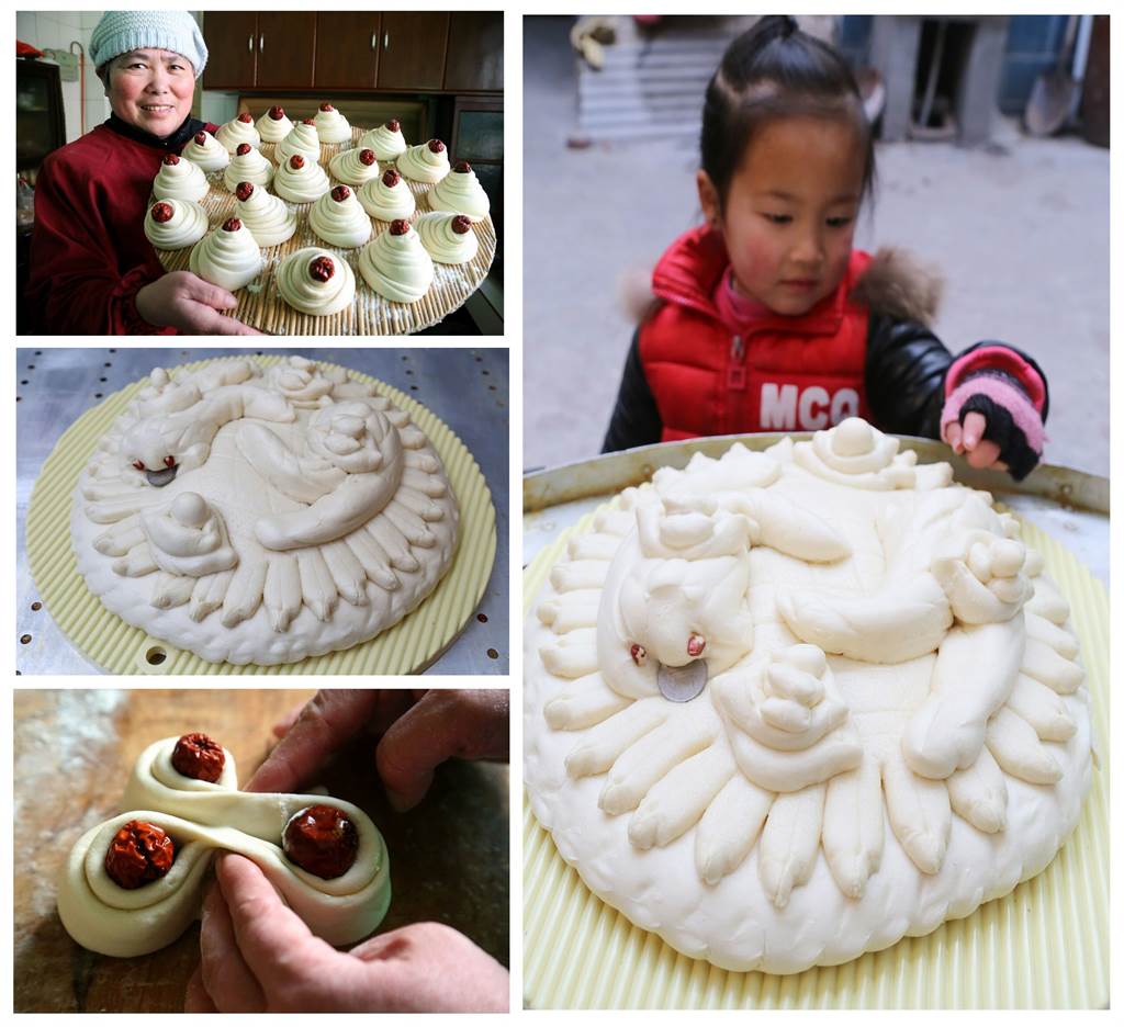 河南村民用紅棗製作含有吉祥寓意的傳統花饃。（新華社資料照片）