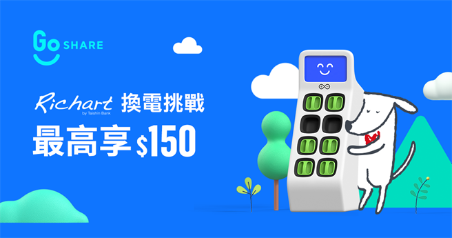 GoShare 再次联手台新银行 Richart，首度结合 GoShare App 备受好评的「骑士挑战」游戏环节与换电奖励，还有限量开厢礼及指定任务。（ GoShare提供／黄慧雯台北传真）
