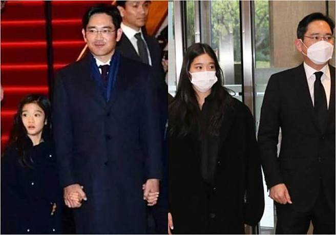 李在镕(左)女儿李愿周(右)已经亭亭玉立，美貌引发瞩目。图为韩国网路合成比对父女檔多年前与三星前会长李健熙葬礼上照片。(翻摄Naver.com)