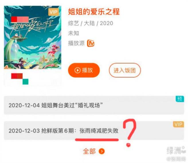 这「失礼」的标题也被本人转发到微博，张雨绮截图后在上面画了一个大问号，更表示遭冒犯到了。(图/ 摘自张雨绮微博)