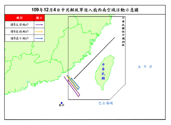 国防部发布12月4日共机扰台路线图。（图／国防部)