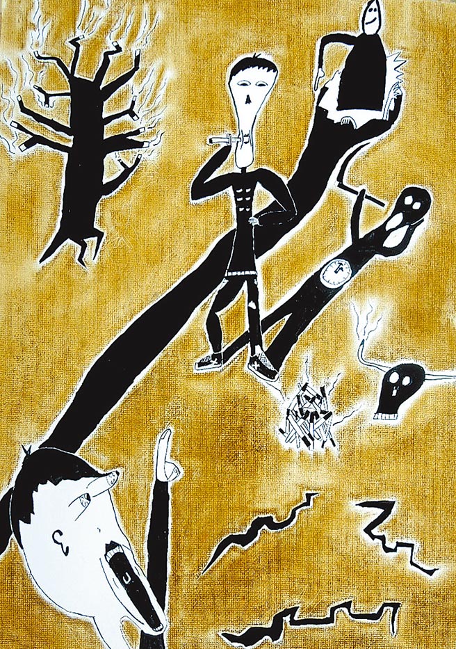 连江县敬恒国小黄振华以「菸毒」为主题，画作中充满孩童的想像力及创造力，诉说着吸菸所造成的危害。（黄振华提供／叶书宏连江传真）