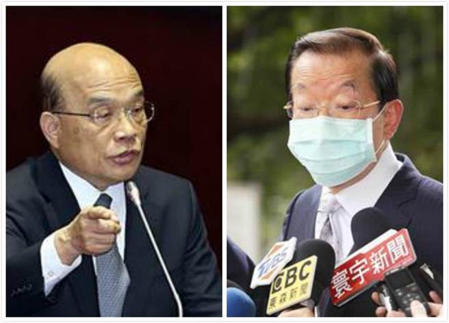 驻日代表谢长廷(右)回国后抛出日本核食的议题，对此行政院长苏贞昌(左)表示谢与行政院尚未进行讨论。(中时资料照)