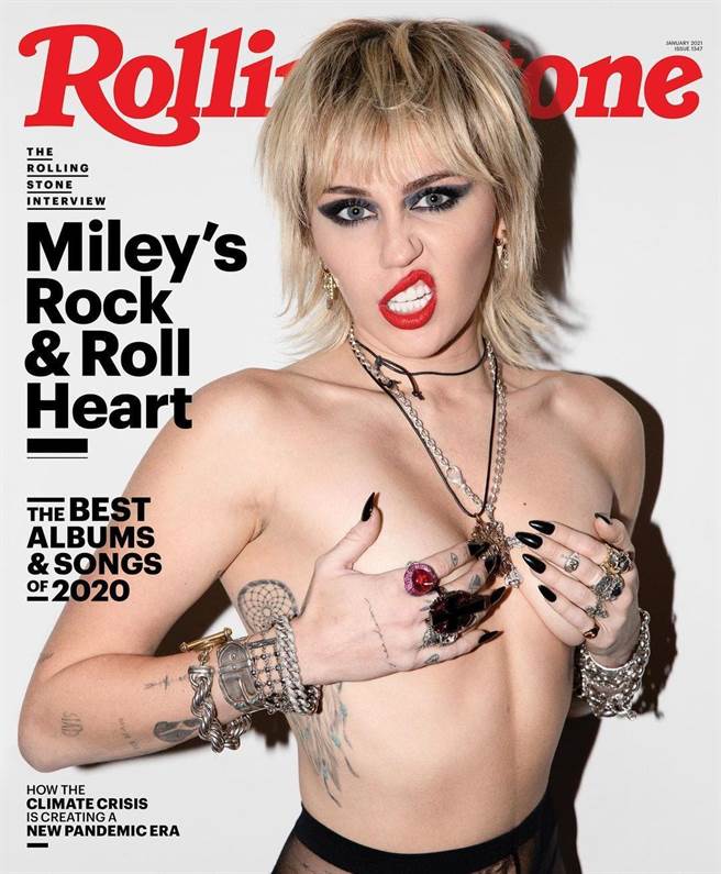 麥莉全裸登上音樂雜誌《滾石》2021年1月刊封面。（摘自IG）