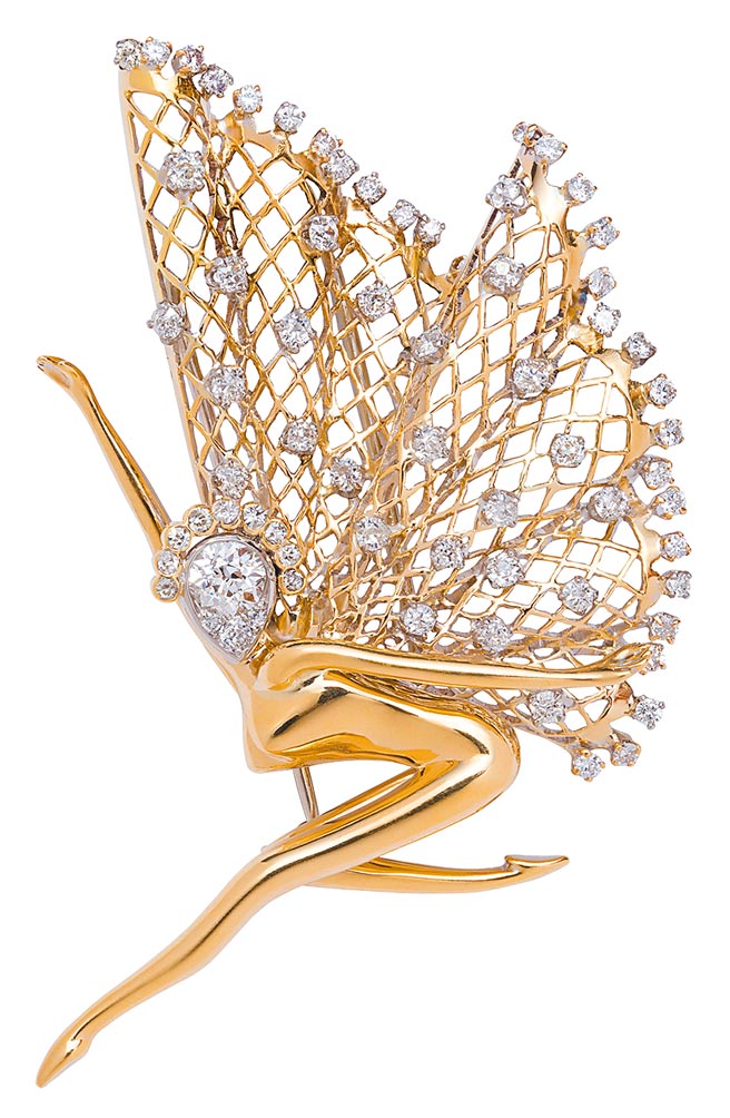 梵克雅宝Heritage典藏系列1945年的Fairy胸针，K金与钯金镶钻石，730万元。（Van Cleef & Arpels提供）
