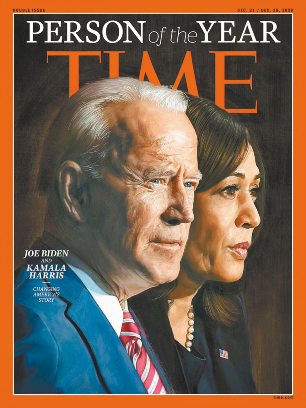 美國《時代》雜誌10日公布2020年度風雲人物，總統當選人拜登與副手賀錦麗再次擊敗現任總統川普，摘下殊榮。（路透）