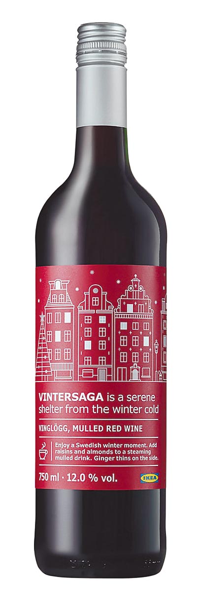 IKEA的VINTERSAGA瑞典傳統耶誕紅酒，帶有肉桂、豆蔻和薑的味道，可直接飲用，也能加熱後放入杏仁和葡萄乾一起享用，249元。（IKEA提供）飲酒過量 有礙健康