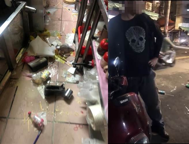 台中市11日晚间一位彪悍的男子似因酒后心情不好，无故跑到一间早午餐店猛砸，老板的小女儿甚至无端遭甩巴掌。（合成图／脸书社团《爆料公社》／苏育宣翻摄）