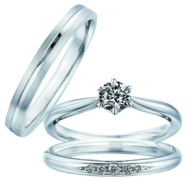 銀座白石White Lily系列結婚套戒。（GINZA DIAMOND SHIRAISHI提供）
